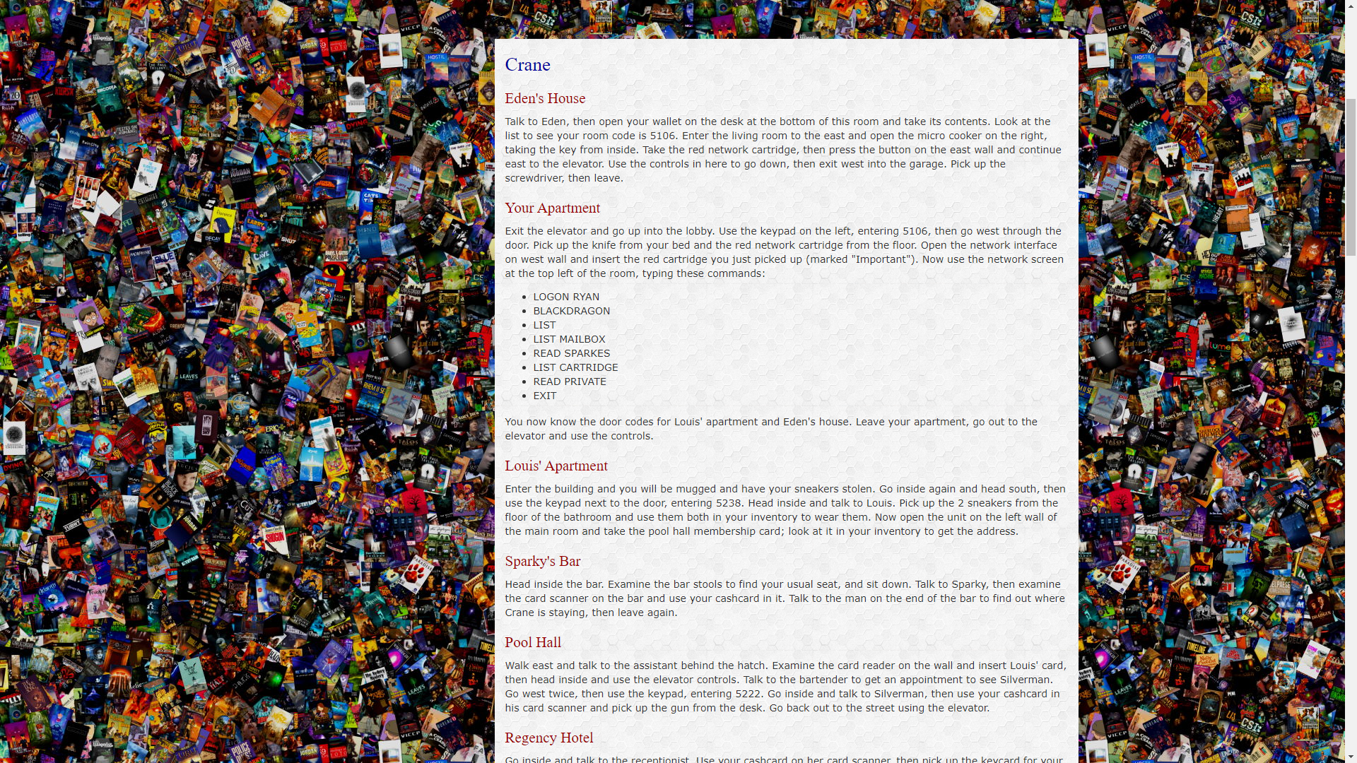 A screenshot of the DreamWeb walkthrough on The Walkthrough King website.