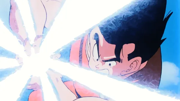 A character from Dragon Ball Z powering up a Kamehameha attack while looking fiercely determined.